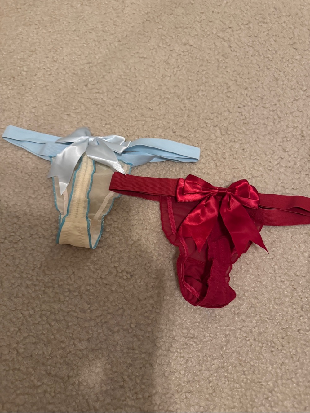 Bow Thong Panty Set Red & Baby Blue – 2 Piece size XS